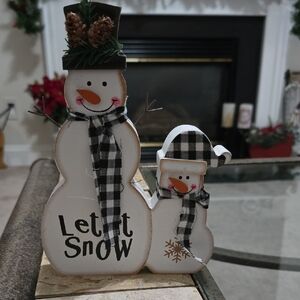 Festive Snowman Decor with Black and White Plaid ~ 8in H x 5.5in L